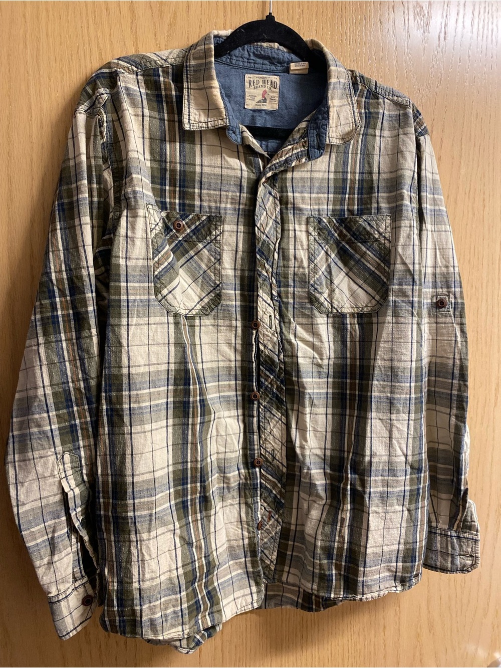 RedHead Cream, Blue & Green Plaid Button-Down Shirt